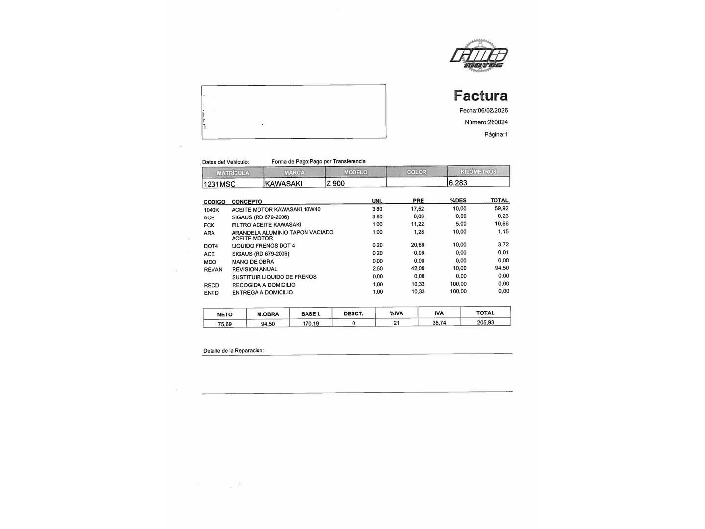 Foto del mantenimiento del Kawasaki Z 900 A2 Kawasaki Z 900 A2 (48 CV)
