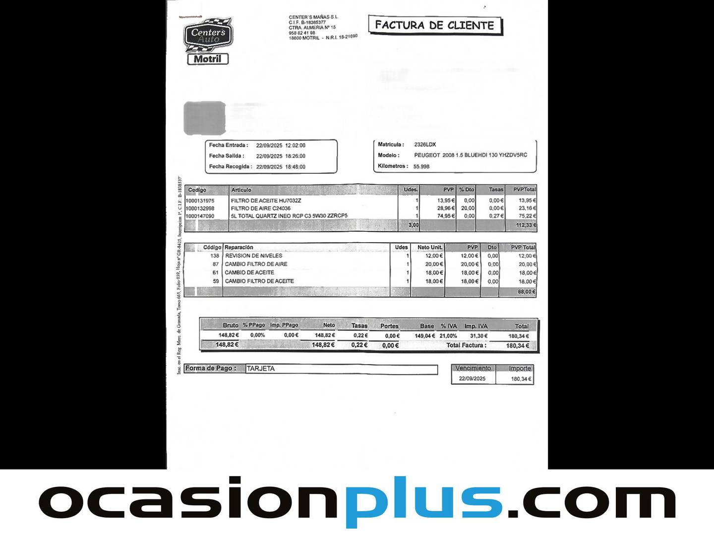 Foto del mantenimiento del Peugeot 2008 Peugeot 2008 BlueHDi 130 S&S GT Line EAT8 (130 CV)