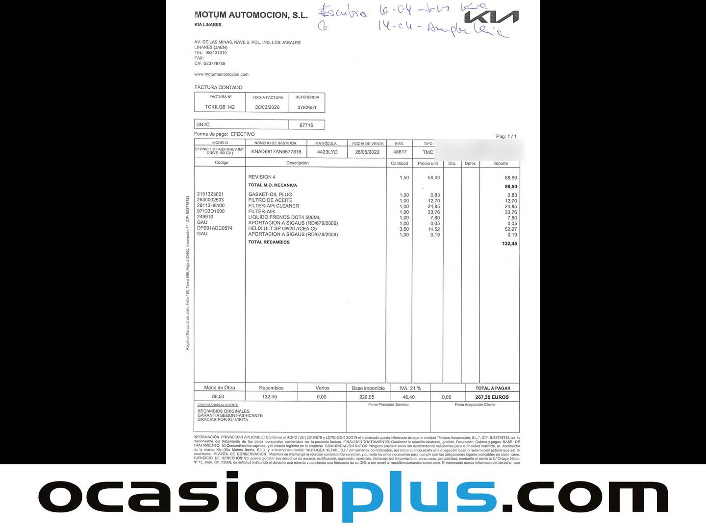 Foto del mantenimiento del KIA Stonic KIA Stonic 1.0 T-GDi MHEV Drive iMT (100 CV)