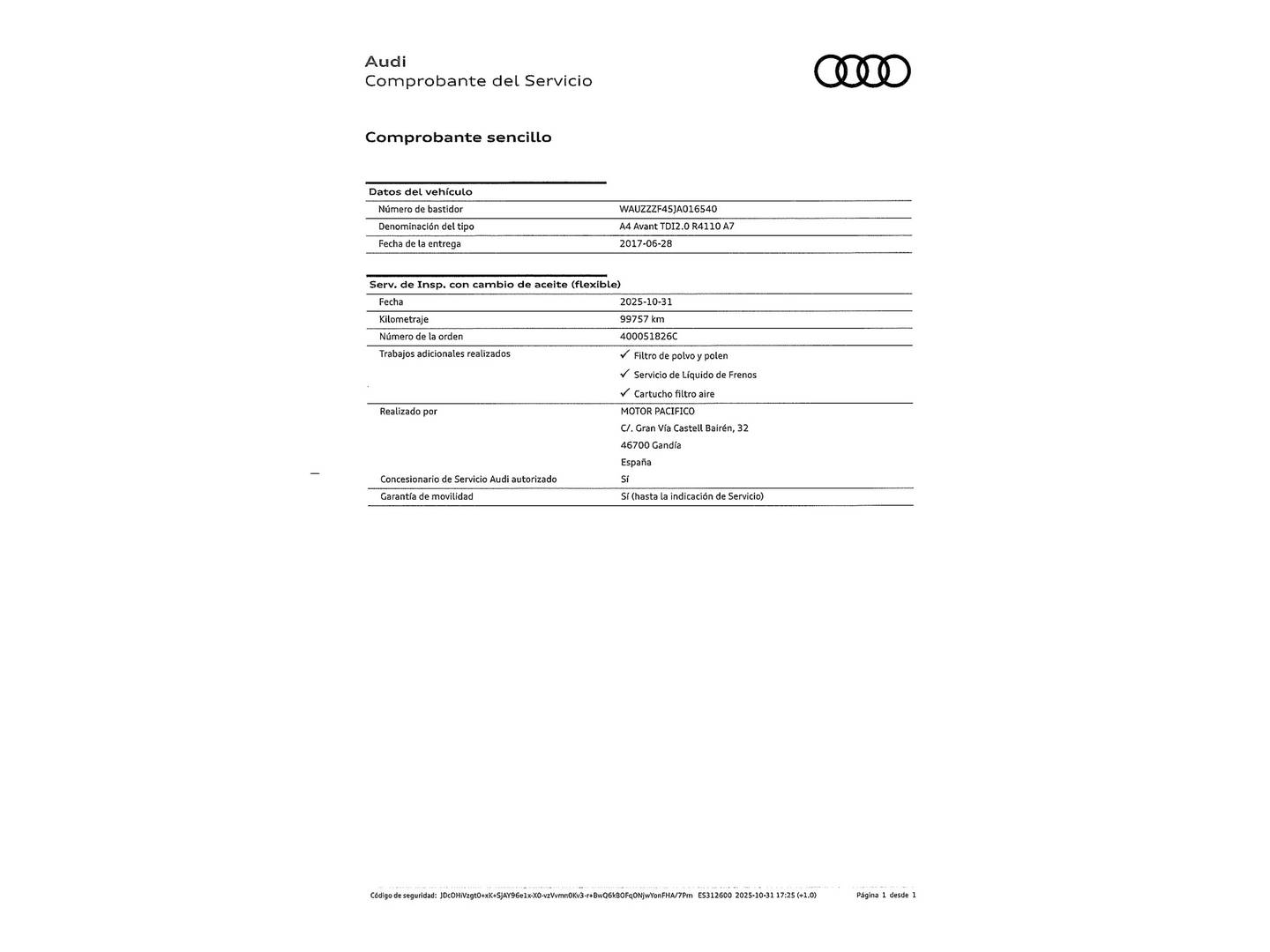 Foto del mantenimiento del Audi A4 Audi A4 Avant Advanced edition 2.0 TDI ultra (150 CV) S tronic