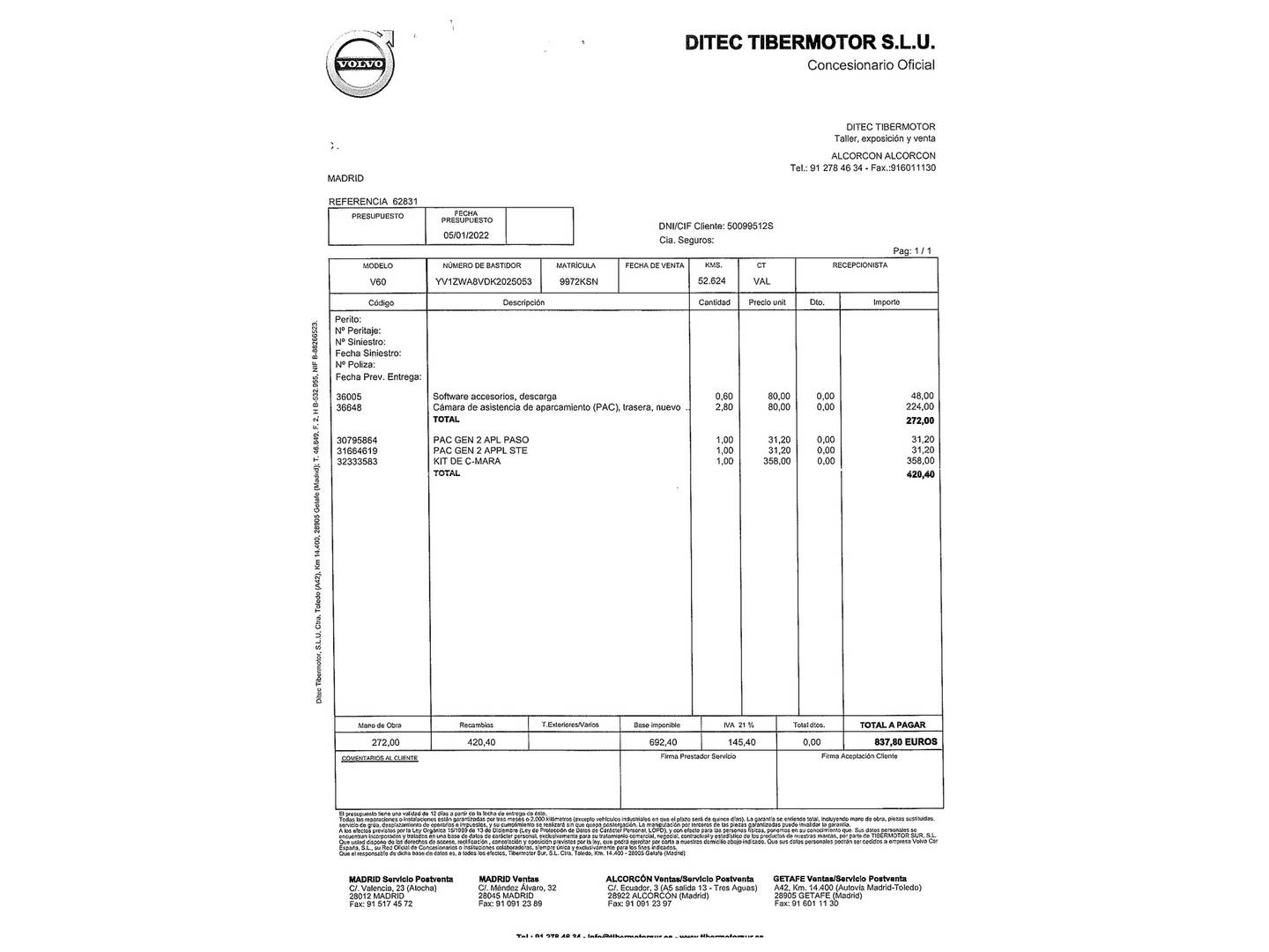 Foto del mantenimiento del Volvo V60 Volvo V60 D4 Momentum Auto (190 CV)