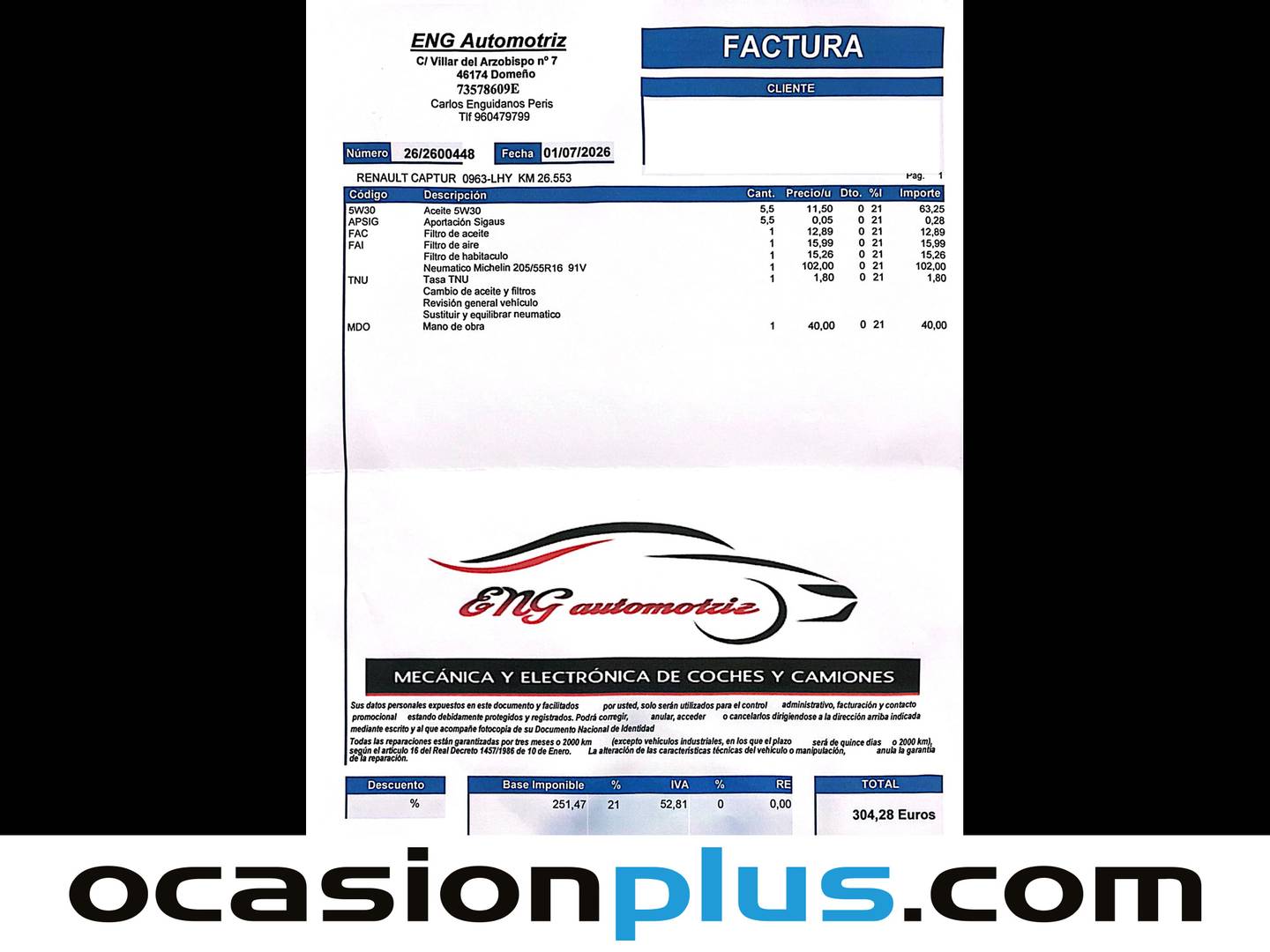 Foto del mantenimiento del Renault Captur Renault Captur Intens TCe (130 CV) GPF