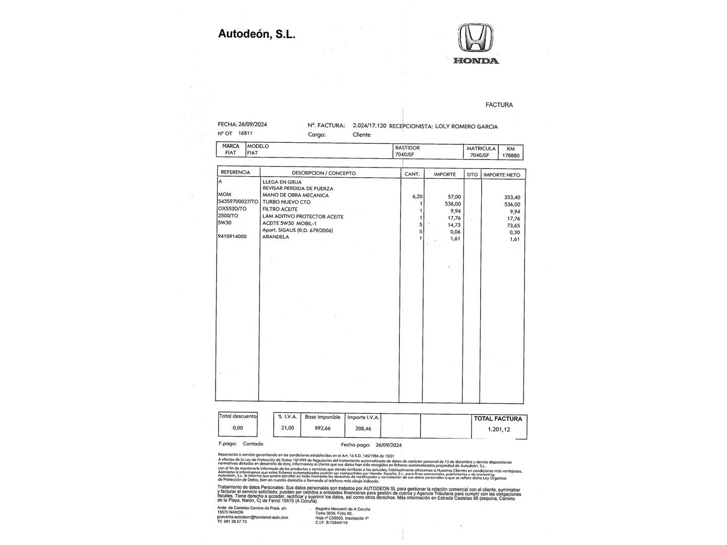 Foto del mantenimiento del Fiat Fiorino Fiat Fiorino Cargo 1.3 Multijet Base (95 CV)