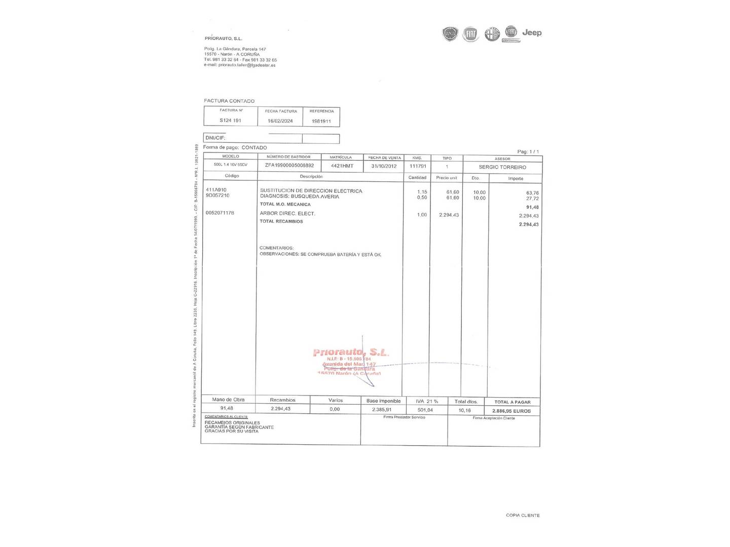 Foto del mantenimiento del Fiat 500L Fiat 500L 1.4 16v (95 CV)