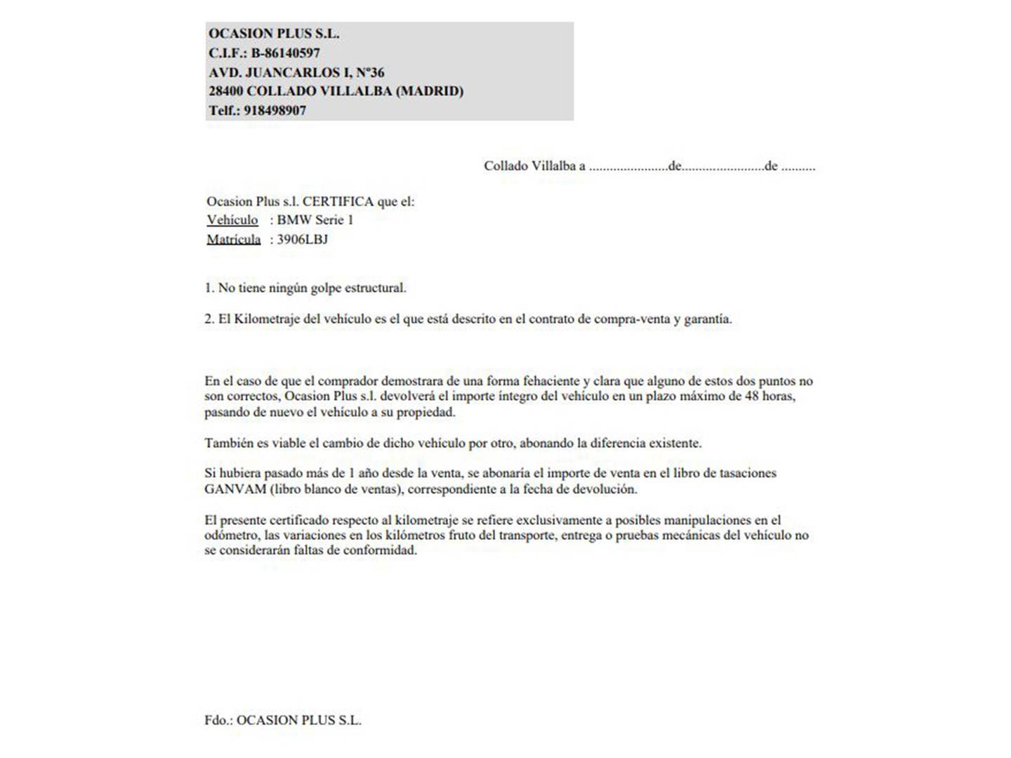 Foto del certificado del BMW Serie 1 BMW Serie 1 118d (150 CV) Pack M