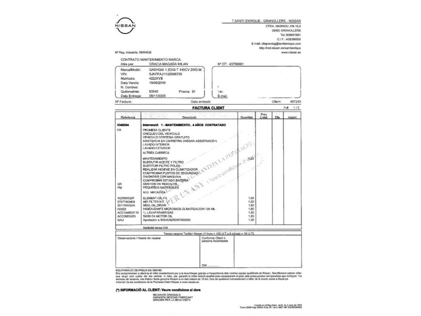 Foto del mantenimiento del Nissan QASHQAI Nissan Qashqai DIG-T 140 N-Motion 4x2 (140 CV)