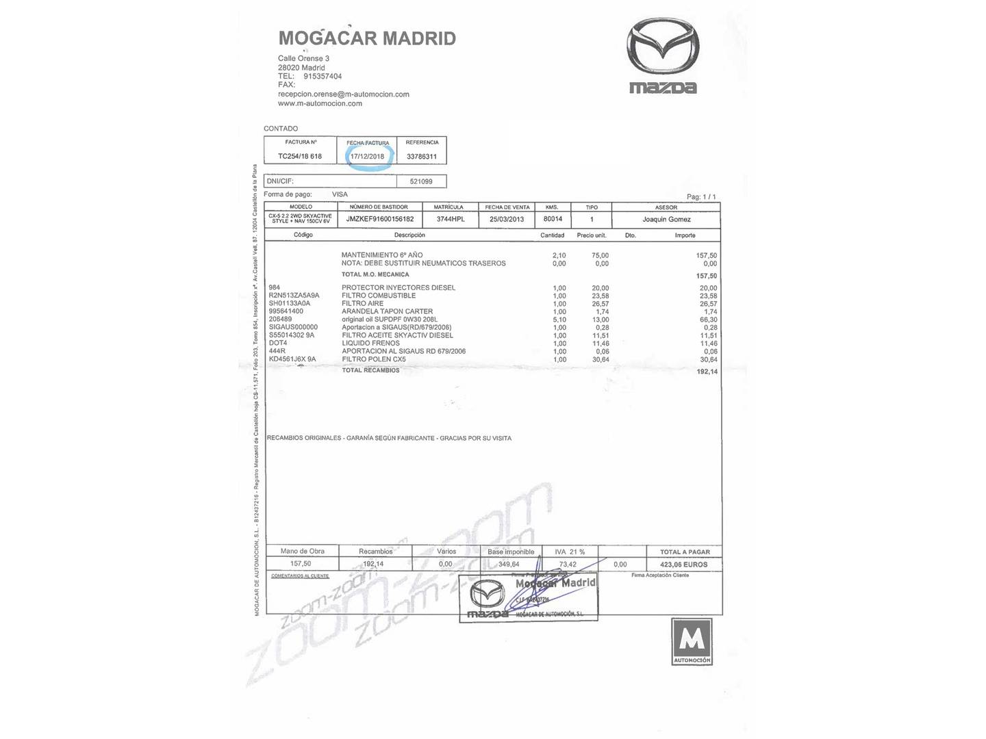 Foto del mantenimiento del Mazda CX-5 Mazda CX-5 2.2 DE Style 2WD (150 CV)