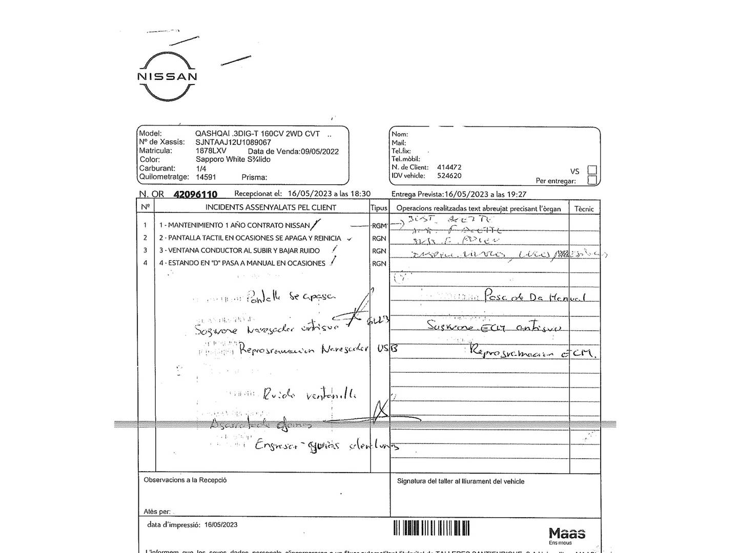 Foto del mantenimiento del Nissan QASHQAI Nissan Qashqai DIG-T 158 mHEV N-Connecta Xtronic (158 CV)