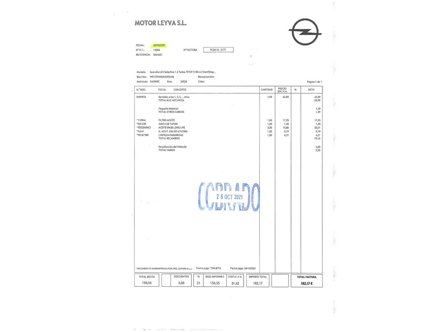 Foto del mantenimiento del Opel Grandland X Opel Grandland X 1.2 Turbo S&S Selective (130 CV)