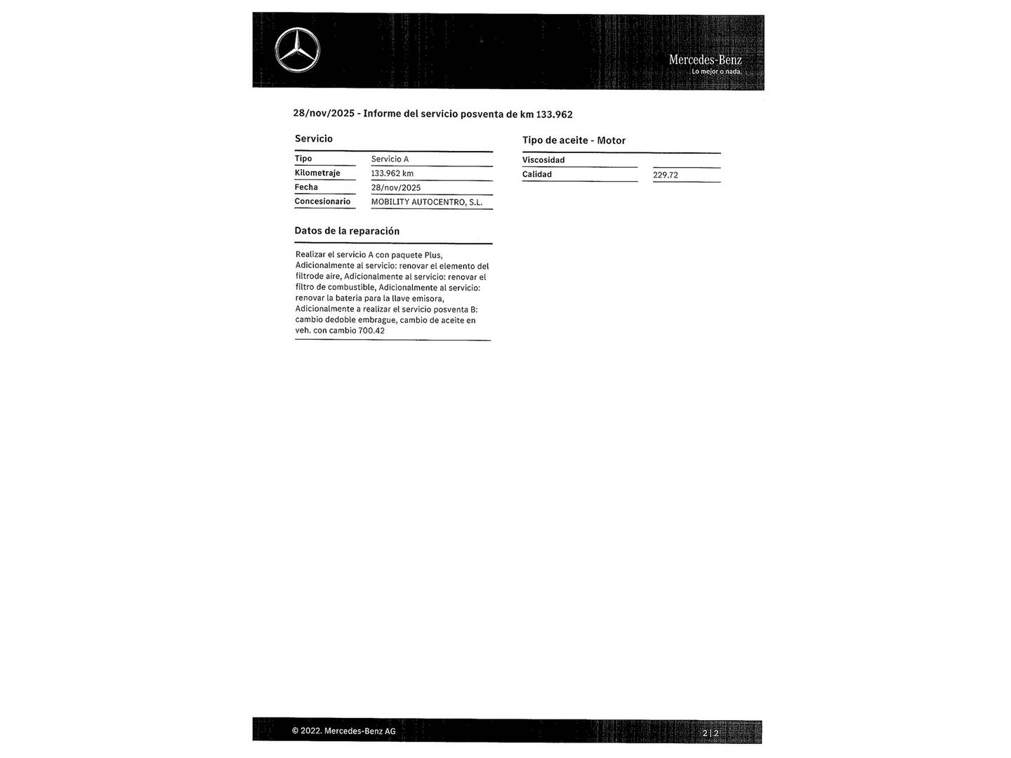 Foto del mantenimiento del Mercedes Clase A Mercedes Clase A 180 d (116 CV) Pack AMG