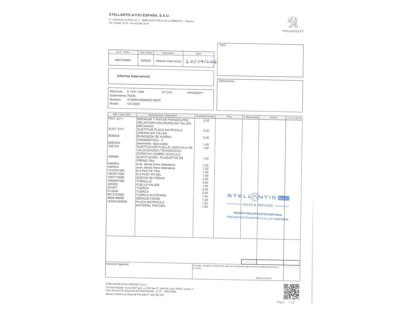 Foto del mantenimiento del Peugeot 5008 Peugeot 5008 PureTech 130 S&S Allure Pack (130 CV) 7 Plazas