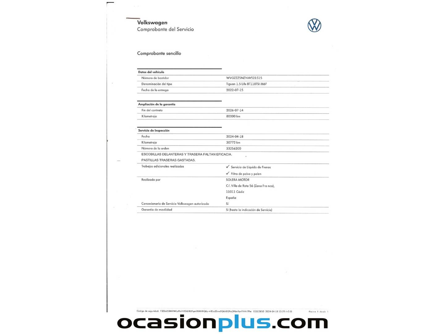 Foto del mantenimiento del Volkswagen Tiguan Volkswagen Tiguan Urban Sport 1.5 TSI (150 CV)