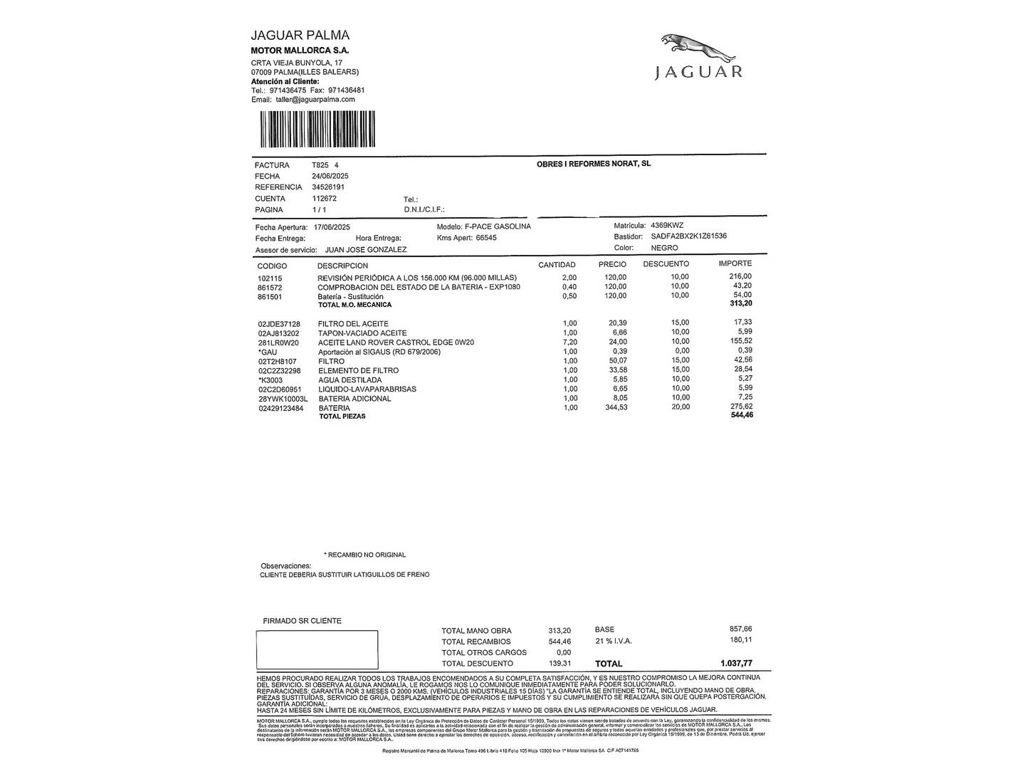 Foto del mantenimiento del Jaguar E-Pace Jaguar E-PACE 2.0P R-Dynamic SE 4WD Auto (200 CV)