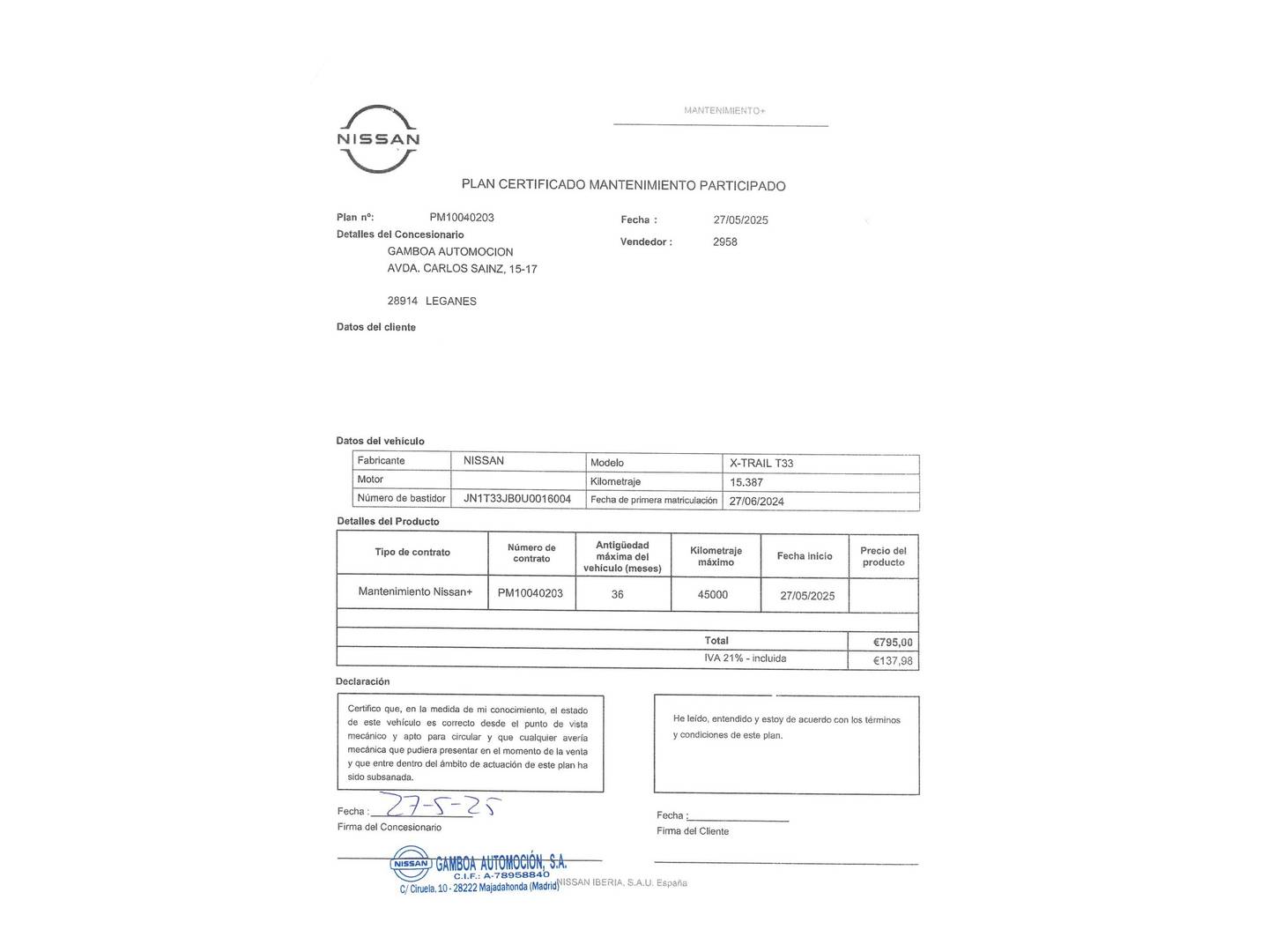 Foto del mantenimiento del Nissan X-TRAIL Nissan X-Trail 1.5 e-4ORCE N-Connecta 4X2 AT (213 CV) 7 PLAZAS