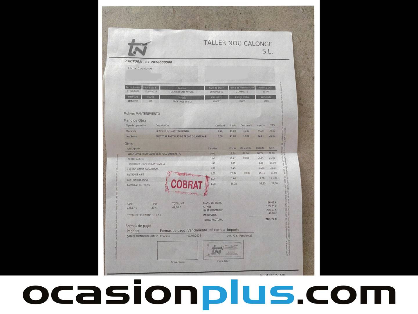 Foto del mantenimiento del KIA Sportage KIA Sportage 1.7 CRDI VGT Drive 4x2 (115 CV)