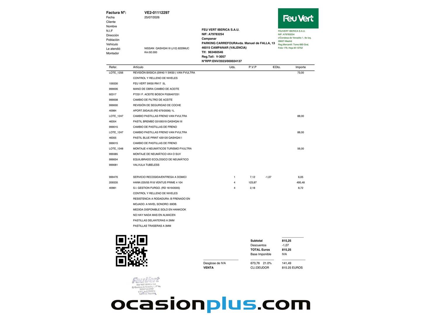 Foto del mantenimiento del Nissan QASHQAI Nissan Qashqai DIG-T 140 N-Connecta (140 CV)
