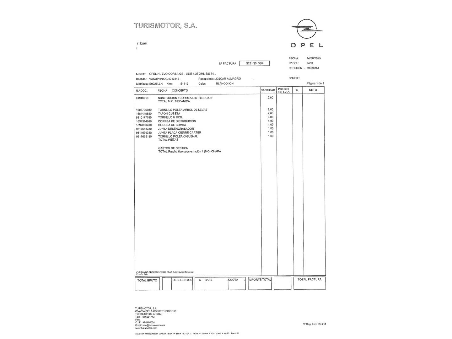 Foto del mantenimiento del Opel Corsa Opel Corsa 1.2 Turbo XHL GS-Line (100 CV)