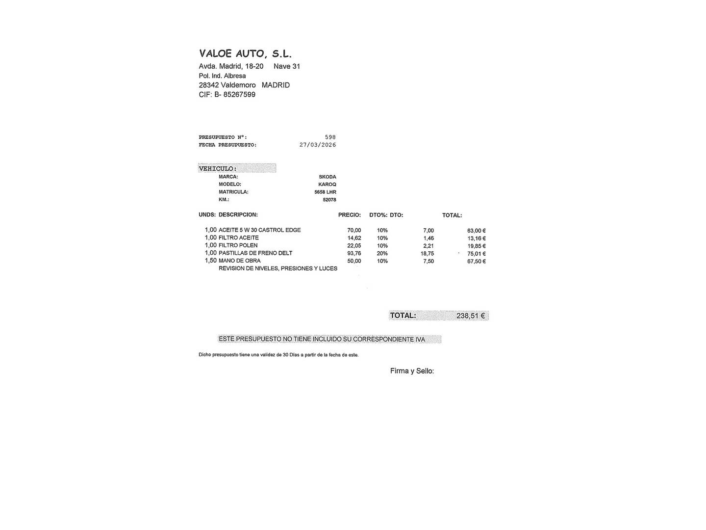 Foto del mantenimiento del Skoda Karoq Skoda Karoq 1.5 TSI ACT Sportline DSG (150 CV)
