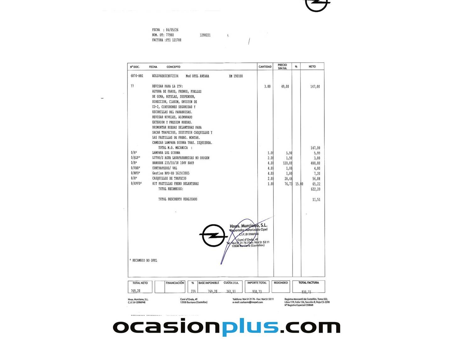 Foto del mantenimiento del Opel Antara Opel Antara 2.2 CDTI S&S Selective 4X2 (163 CV)