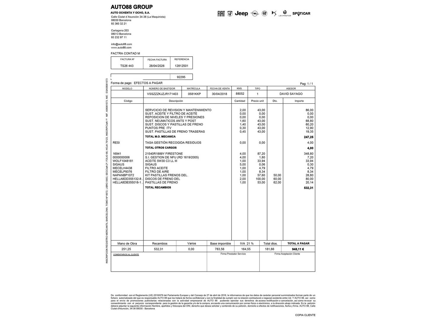 Foto del mantenimiento del Seat Ibiza Seat Ibiza 1.6 TDI CR S&S FR (115 CV)