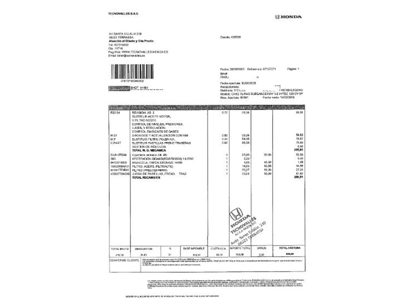 Foto del mantenimiento del Honda Civic Honda Civic 1.0 I-VTEC TURBO Elegance (129 CV)