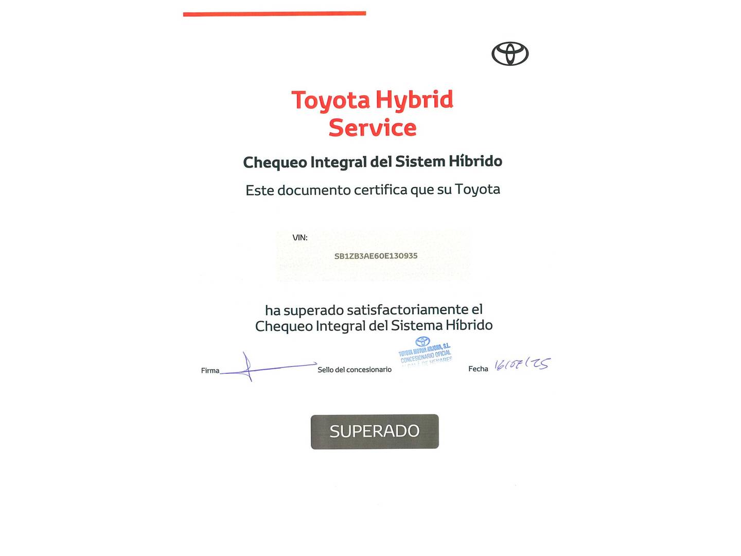 Foto del mantenimiento del Toyota Corolla Toyota Corolla 140H Active Plus Touring Sport (140 CV)