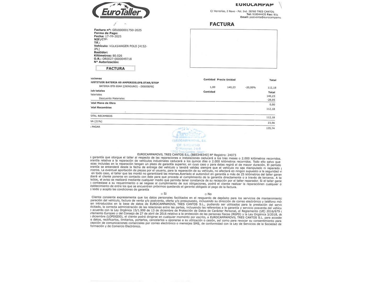 Foto del mantenimiento del Volkswagen Polo Volkswagen Polo A-Polo 1.0 BMT (75 CV)