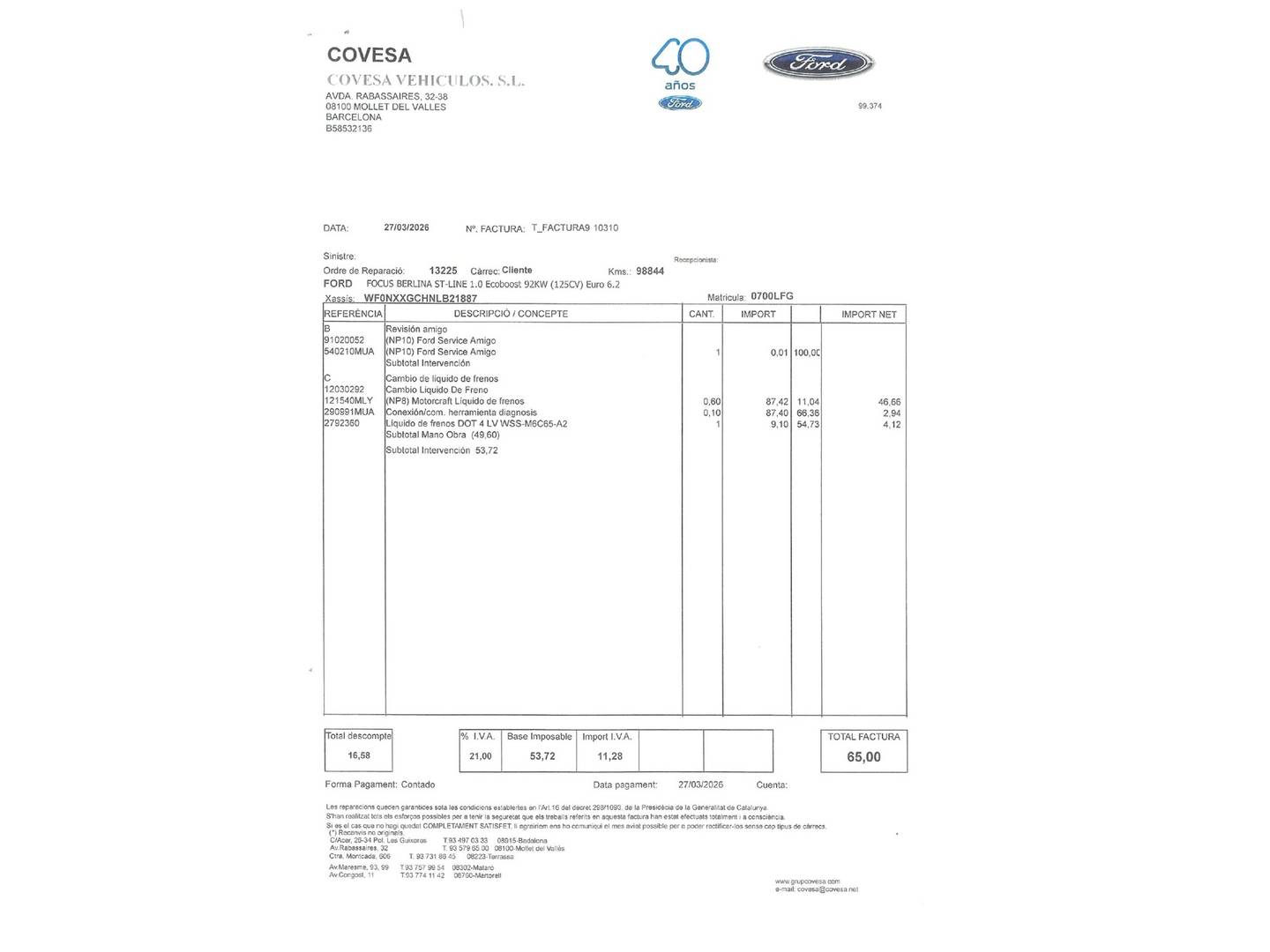 Foto del mantenimiento del Ford Focus Ford Focus 1.0 Ecoboost S&S ST-Line (125 CV)