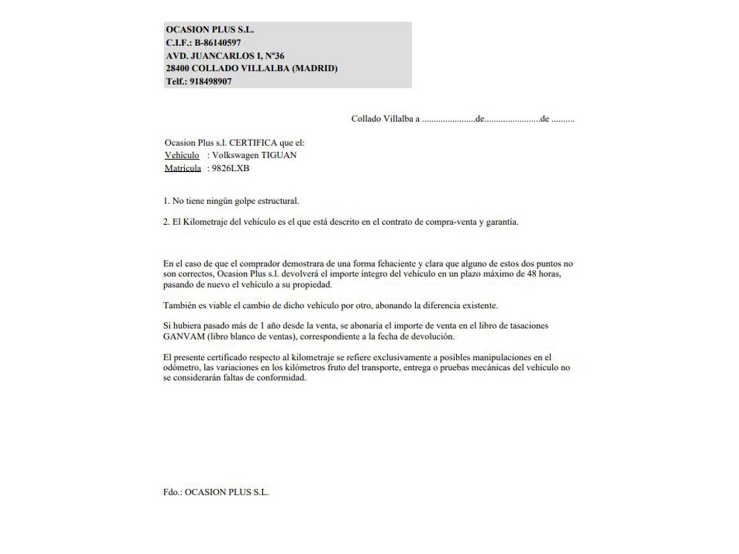 Foto del certificado del Volkswagen Tiguan Volkswagen Tiguan Life 2.0 TDI (150 CV) DSG