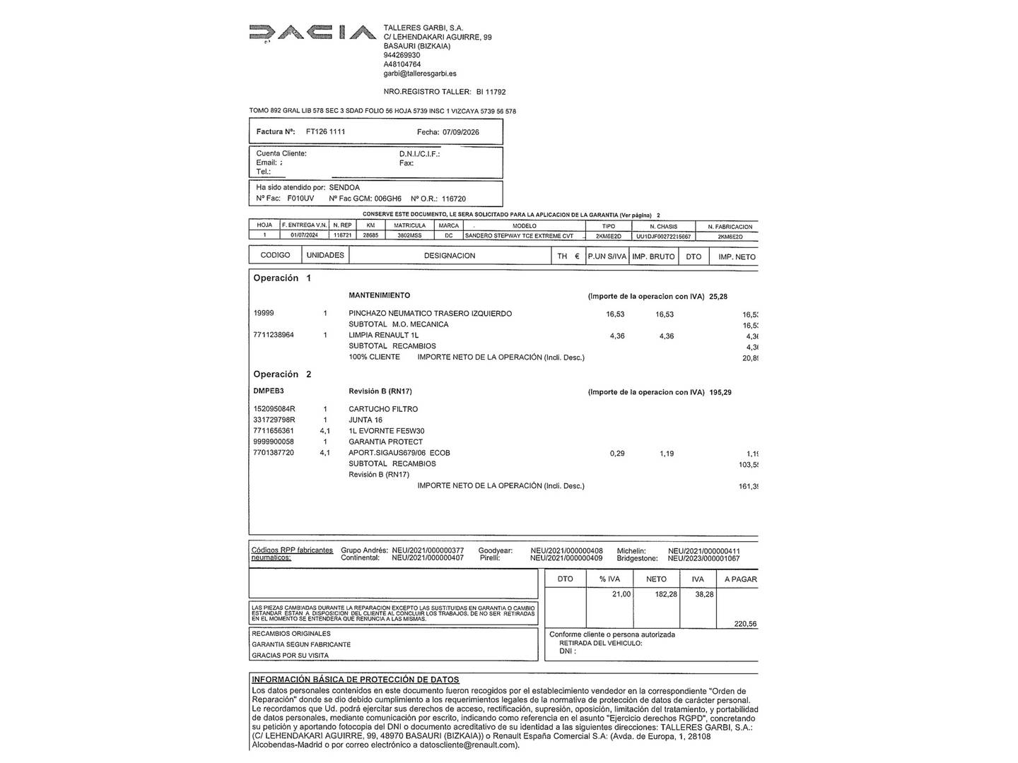Foto del mantenimiento del Dacia Sandero Dacia Sandero Stepway Extreme TCe (91 CV) CVT