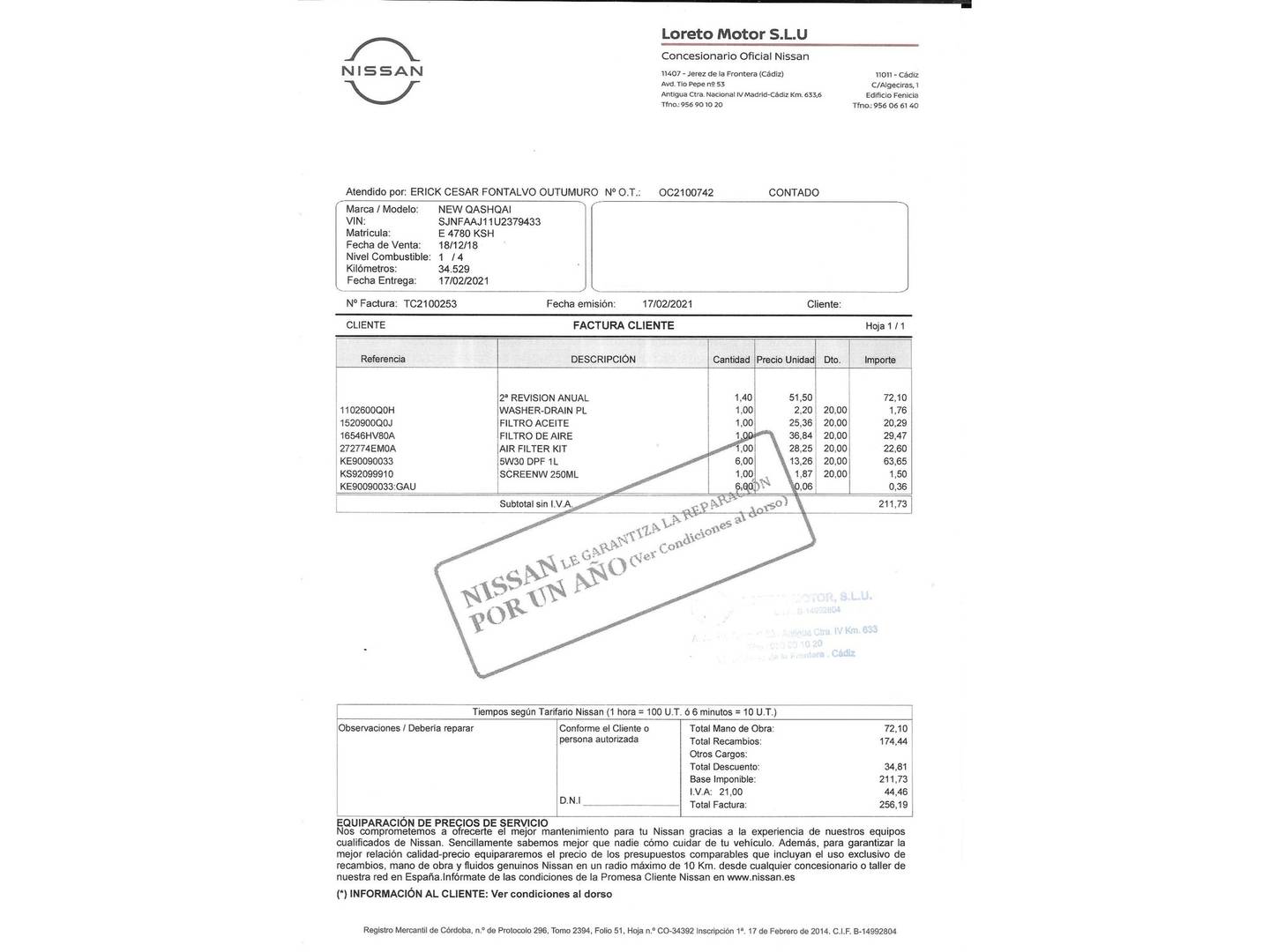 Foto del mantenimiento del Nissan QASHQAI Nissan Qashqai dCi 115 N-Connecta (115 CV)