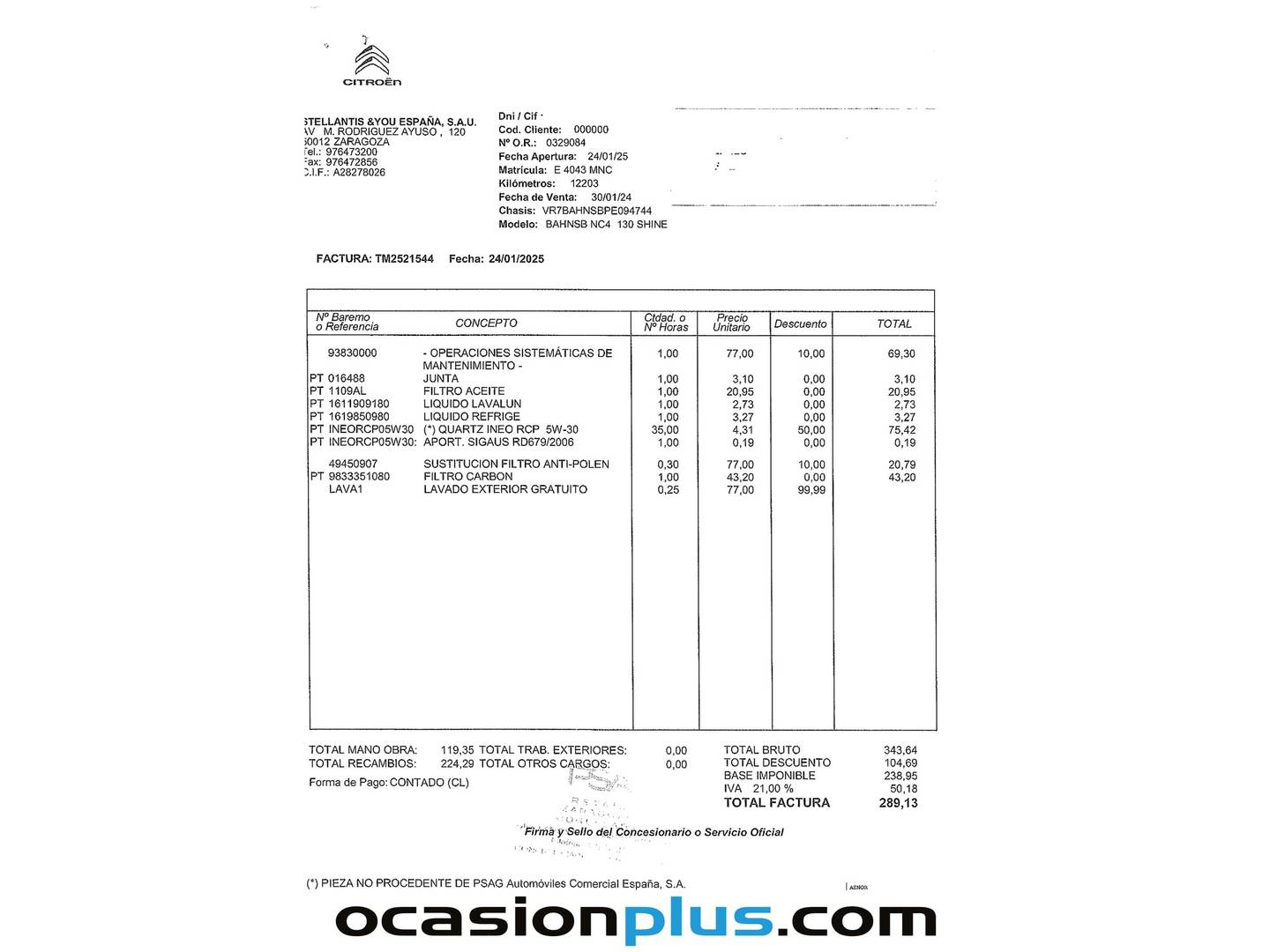 Foto del mantenimiento del Citroën C4 Citroën C4 PureTech 130 S&S Max EAT8 (131 CV)