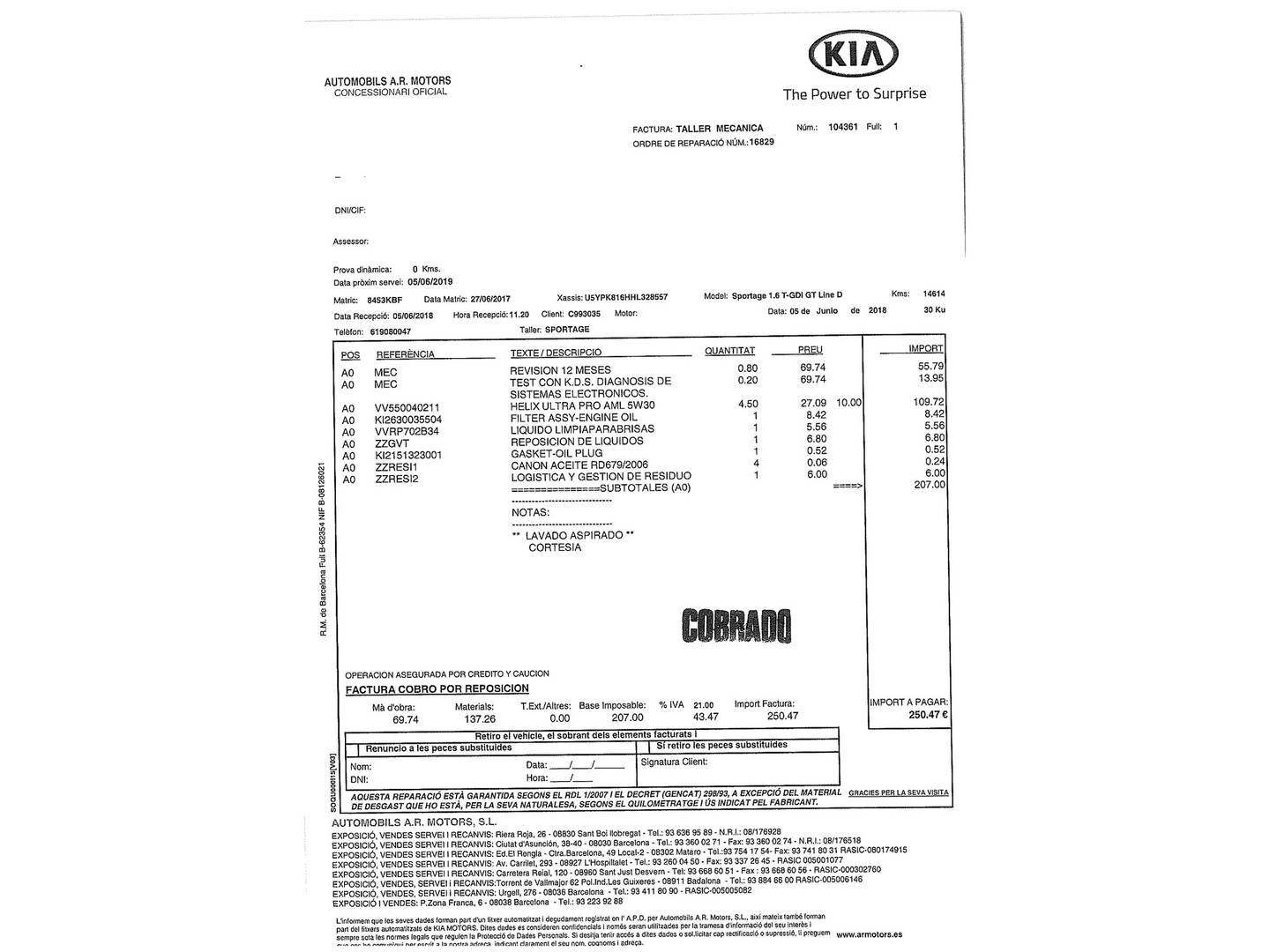 Foto del mantenimiento del KIA Sportage KIA Sportage 1.6 T-GDi GT Line DCT 4x4 (177 CV)