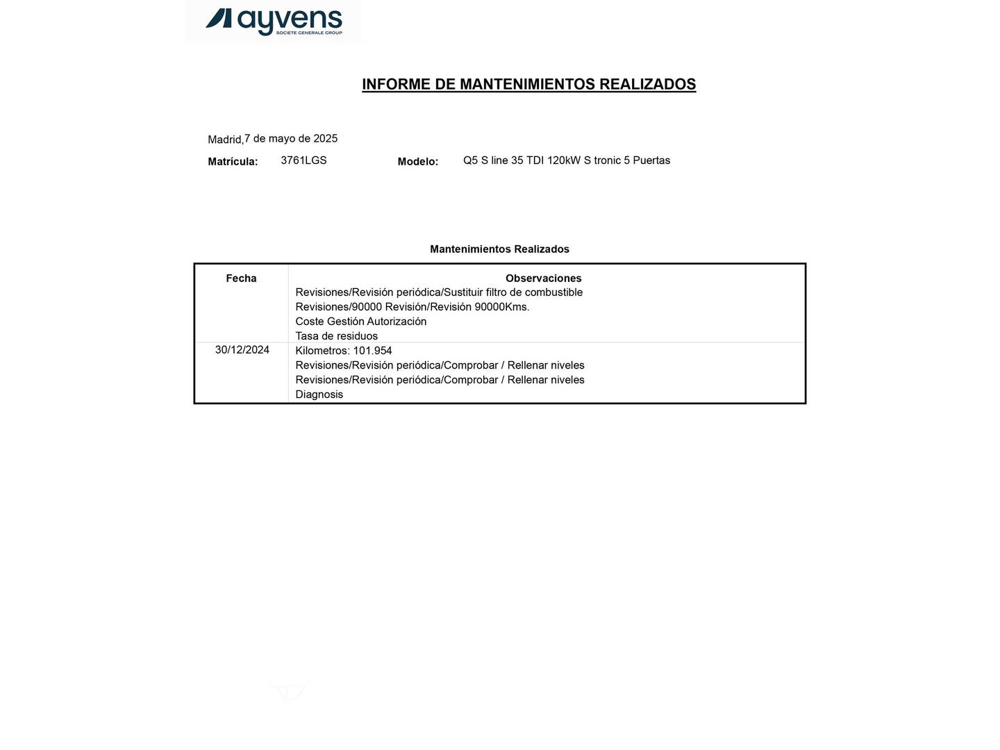 Foto del mantenimiento del Audi Q5 Audi Q5 S Line 35 TDI (163 CV) S tronic