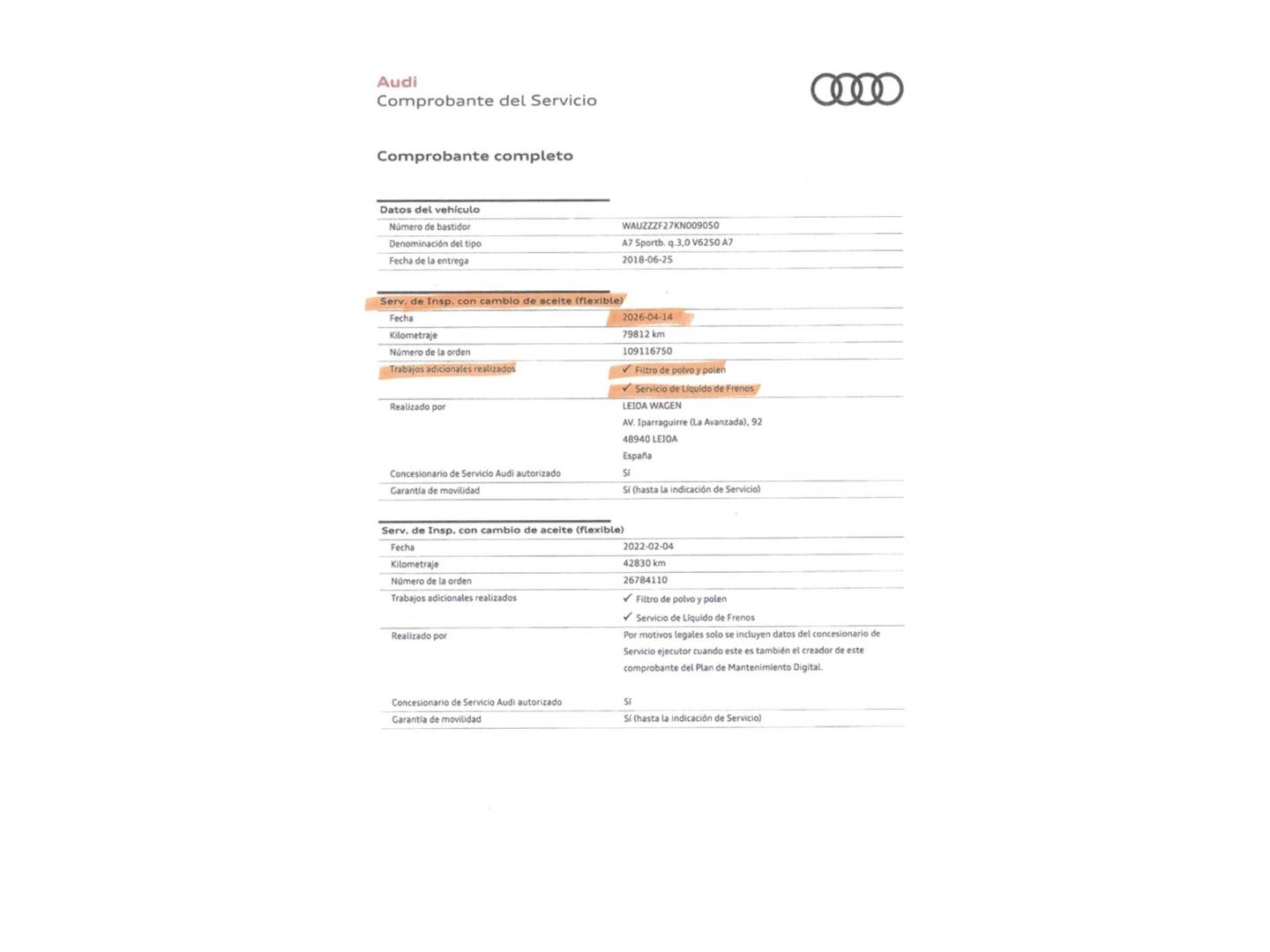 Foto del mantenimiento del Audi A7 Audi A7 Sportback 55 TFSI ultra quattro (340 CV) S tronic