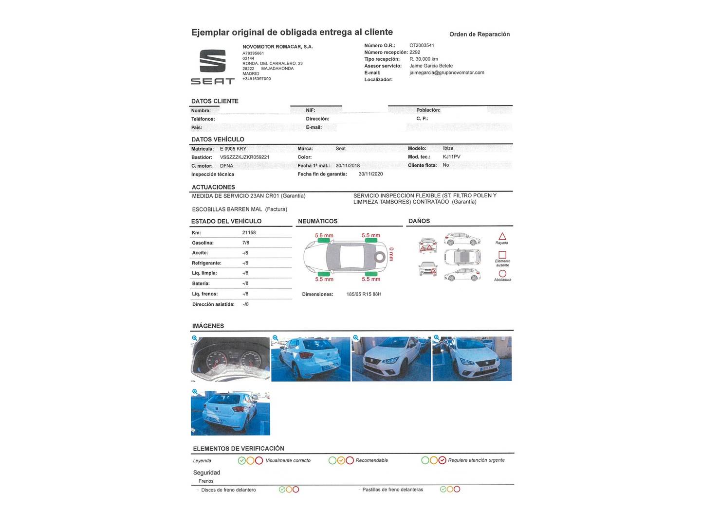 Foto del mantenimiento del Seat Ibiza Seat Ibiza 1.0 MPI Reference Plus (80 CV)