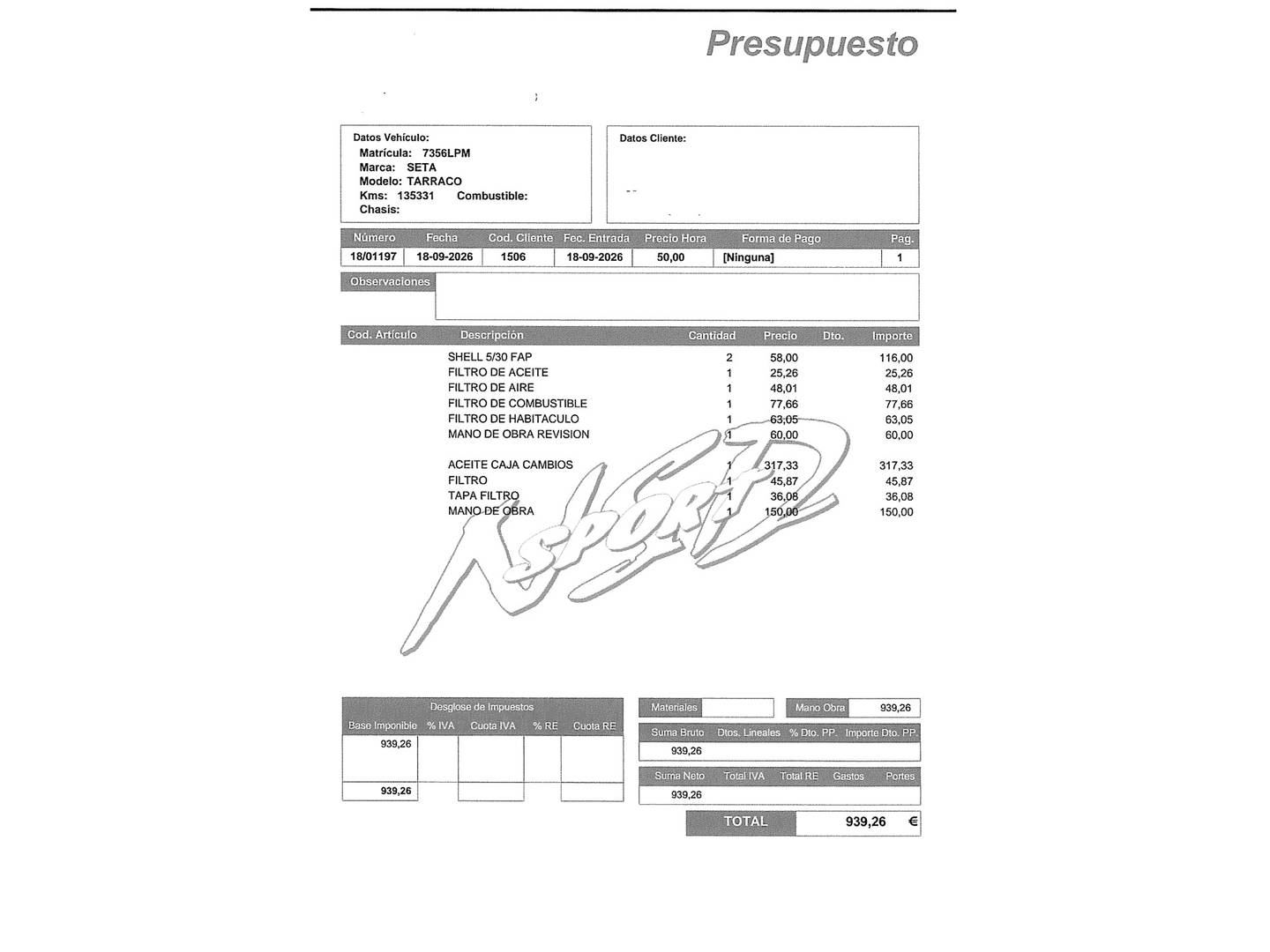 Foto del mantenimiento del Seat Tarraco Seat Tarraco 2.0 TDI S&S FR GO DSG (150 CV)