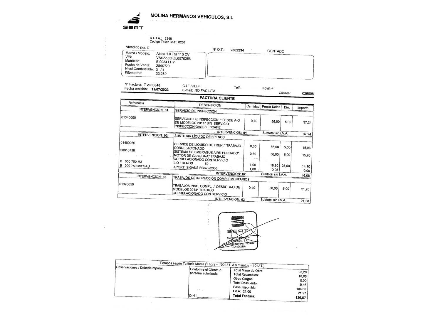 Foto del mantenimiento del Seat Ateca Seat Ateca 1.0 TSI S&S Ecomotive Style (115 CV)