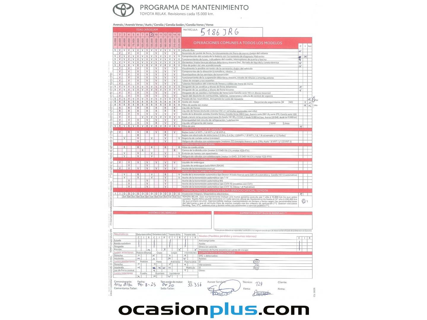 Foto del mantenimiento del Toyota Auris Toyota Auris 120T Active (116 CV)