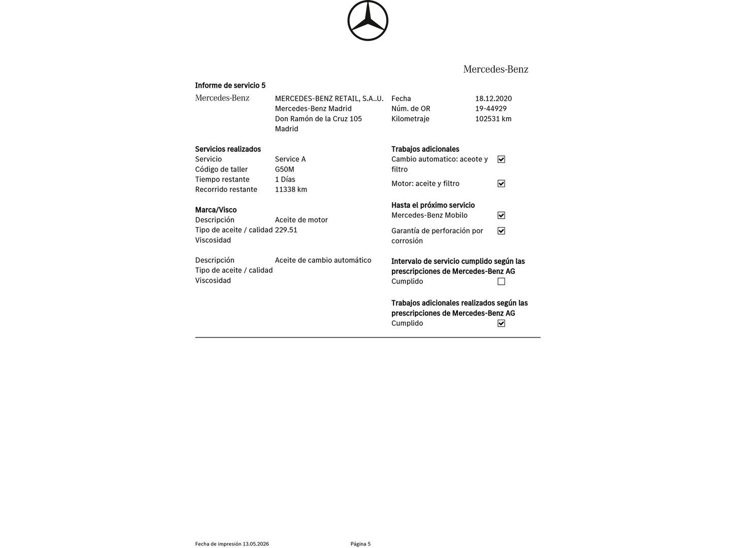 Foto del mantenimiento del Mercedes Clase A Mercedes Clase A 200 CDI AMG Line (136 CV)