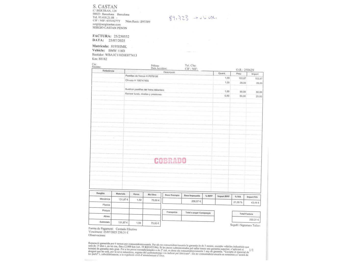 Foto del mantenimiento del BMW Serie 1 BMW Serie 1 118d (143 CV)