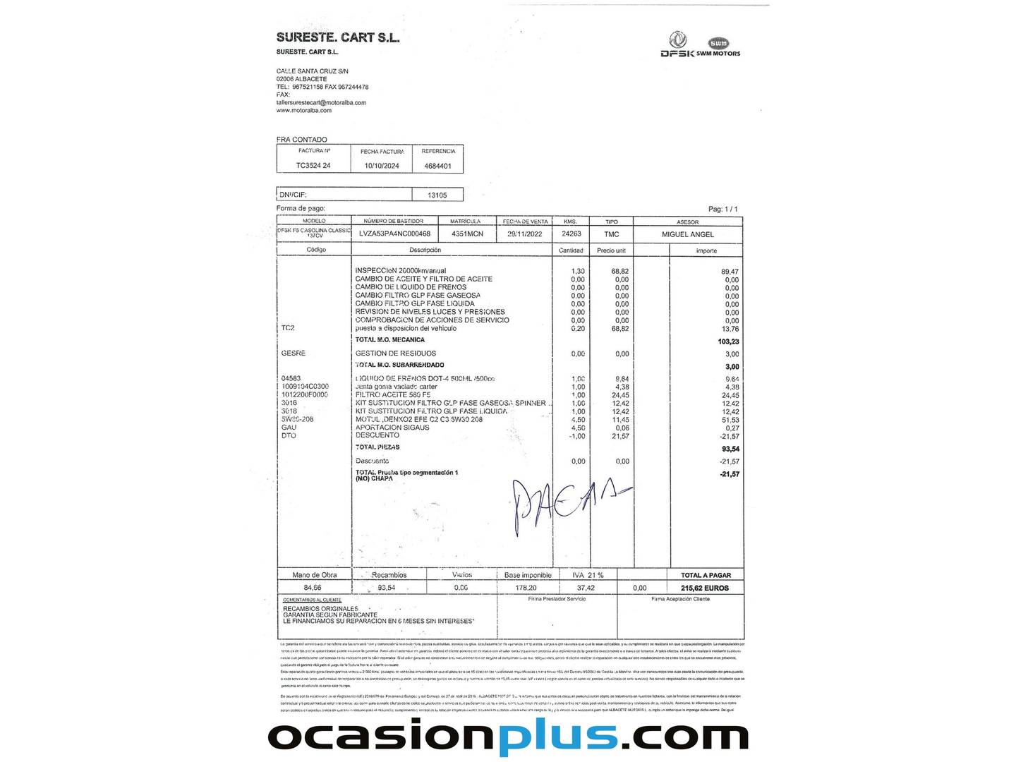 Foto del mantenimiento del DFSK Fengon 5 DFSK Fengon 5 1.5T Classic (136 CV) GLP