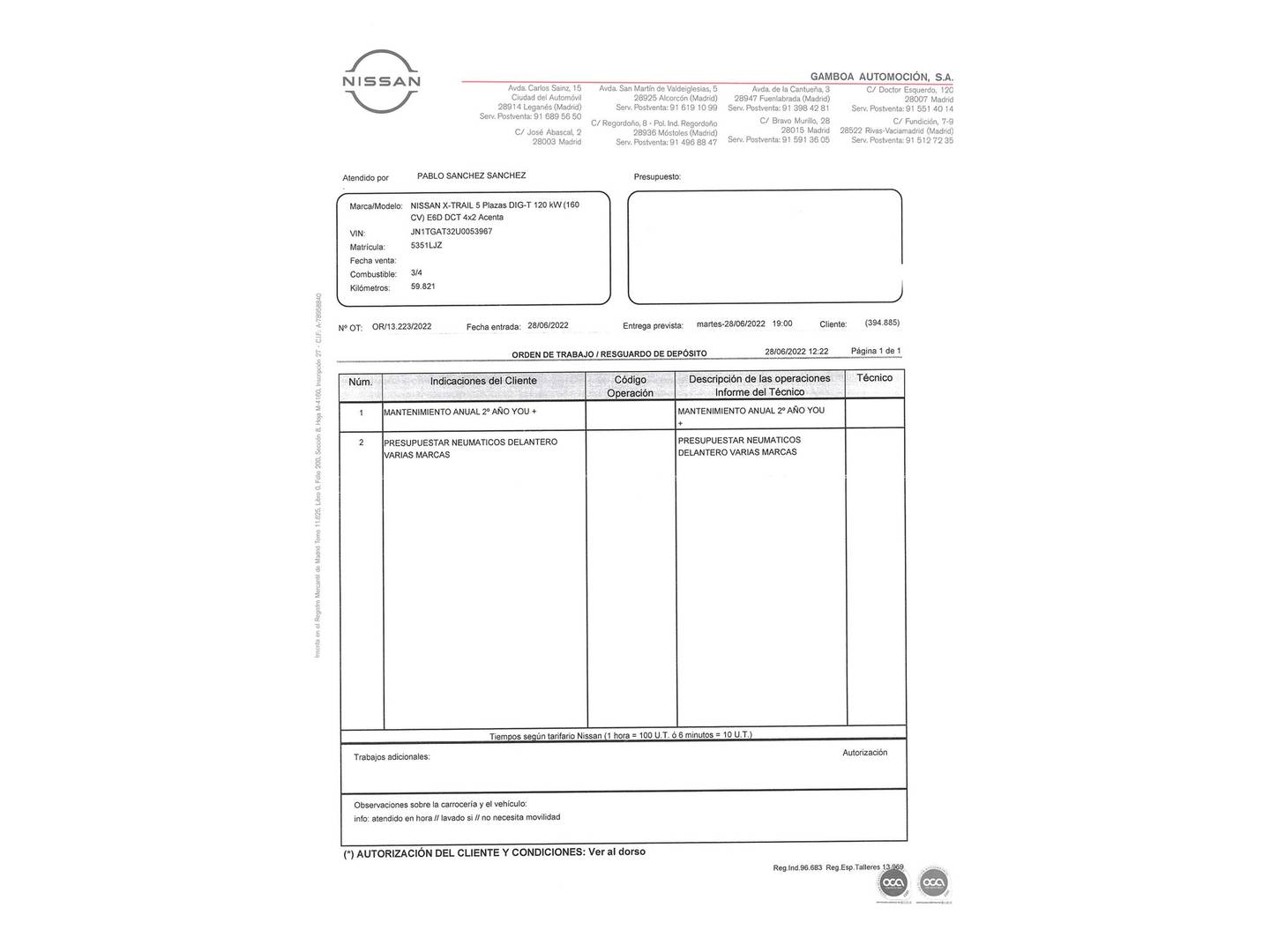 Foto del mantenimiento del Nissan X-TRAIL Nissan X-Trail DIG-T 160 N-Connecta 4x2 DCT (160 CV)