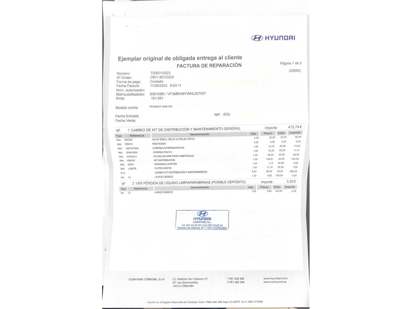 Foto del mantenimiento del Peugeot 5008 Peugeot 5008 PureTech 130 S&S Allure  EAT6 (130 CV) 7 plazas