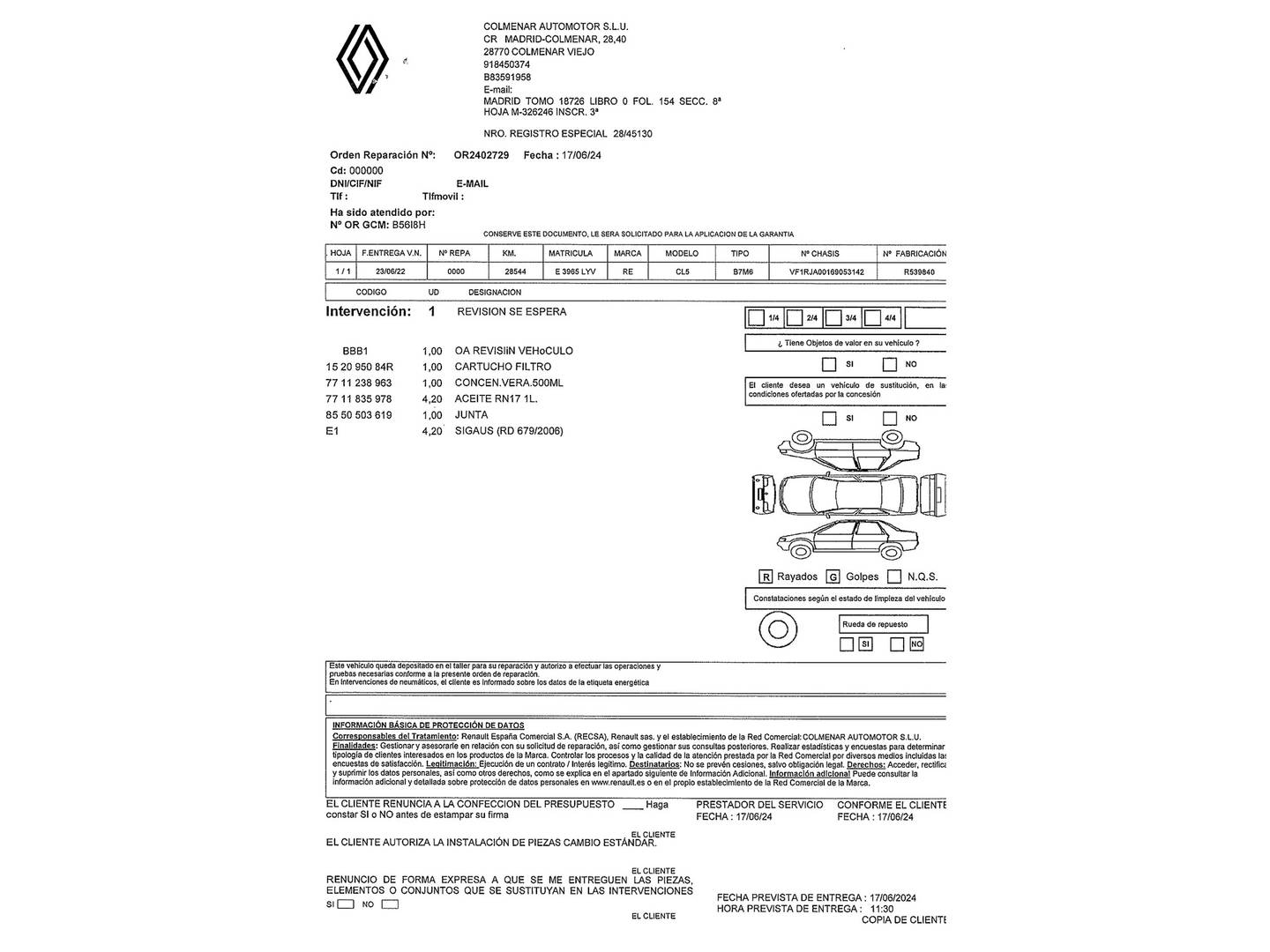 Foto del mantenimiento del Renault Clio Renault Clio Zen TCe (90 CV)