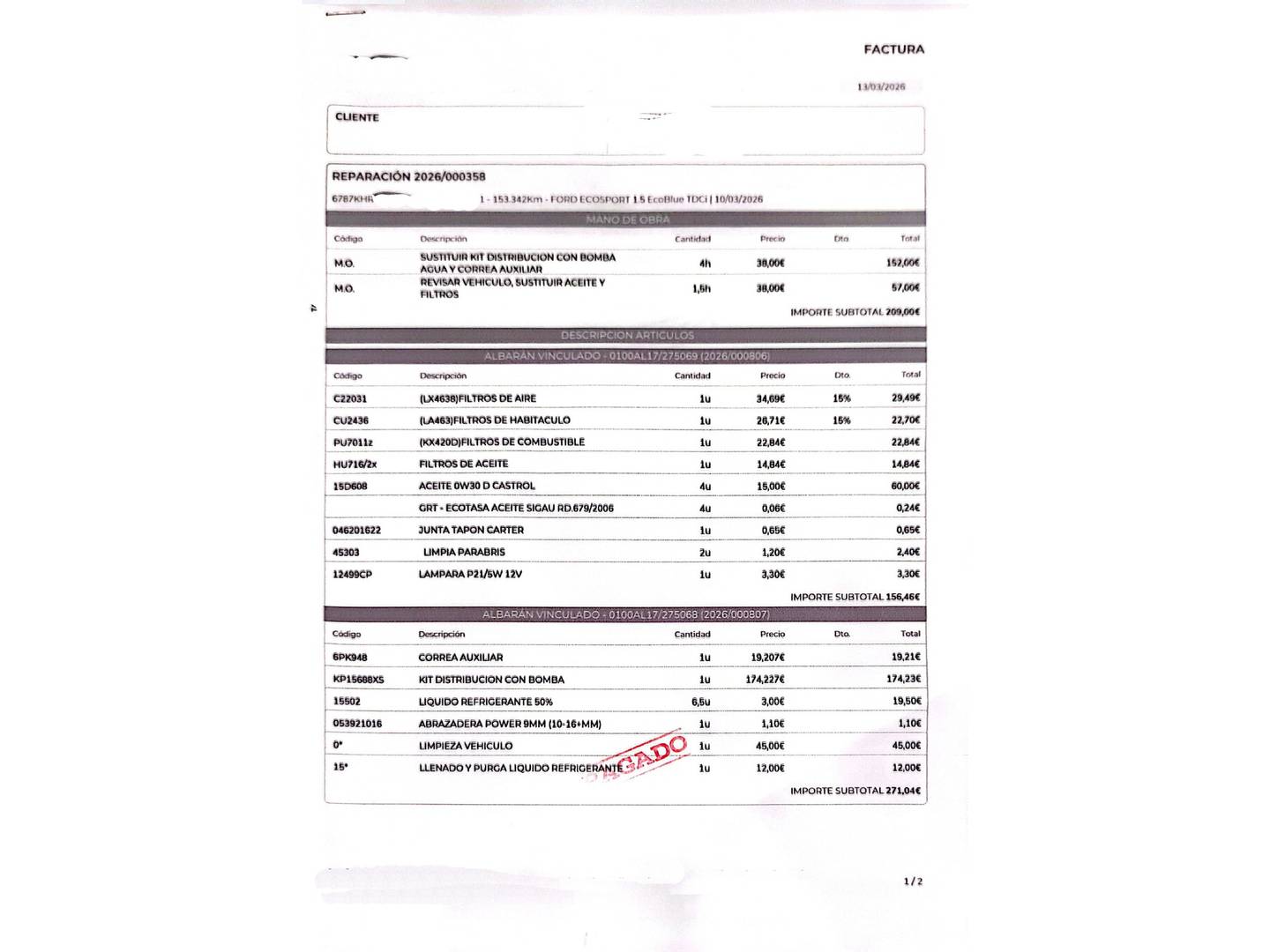 Foto del mantenimiento del Ford EcoSport Ford EcoSport 1.5 TDCi Trend+ (100 CV)