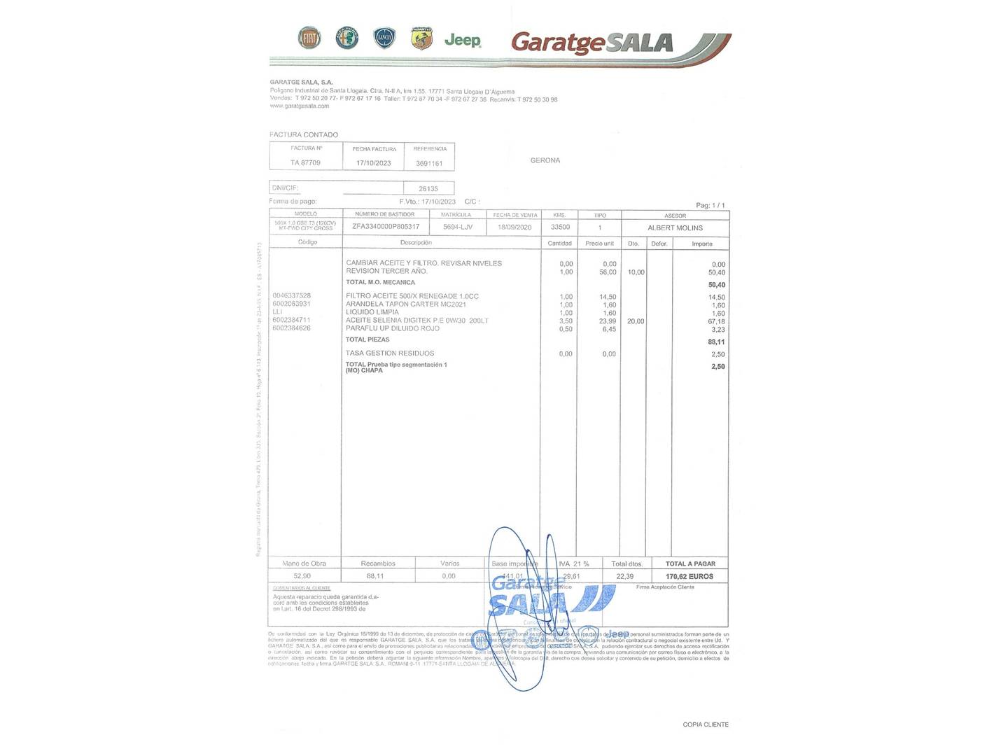 Foto del mantenimiento del Fiat 500X Fiat 500X 1.0 GSE City Cross T3 S&S (120 CV)
