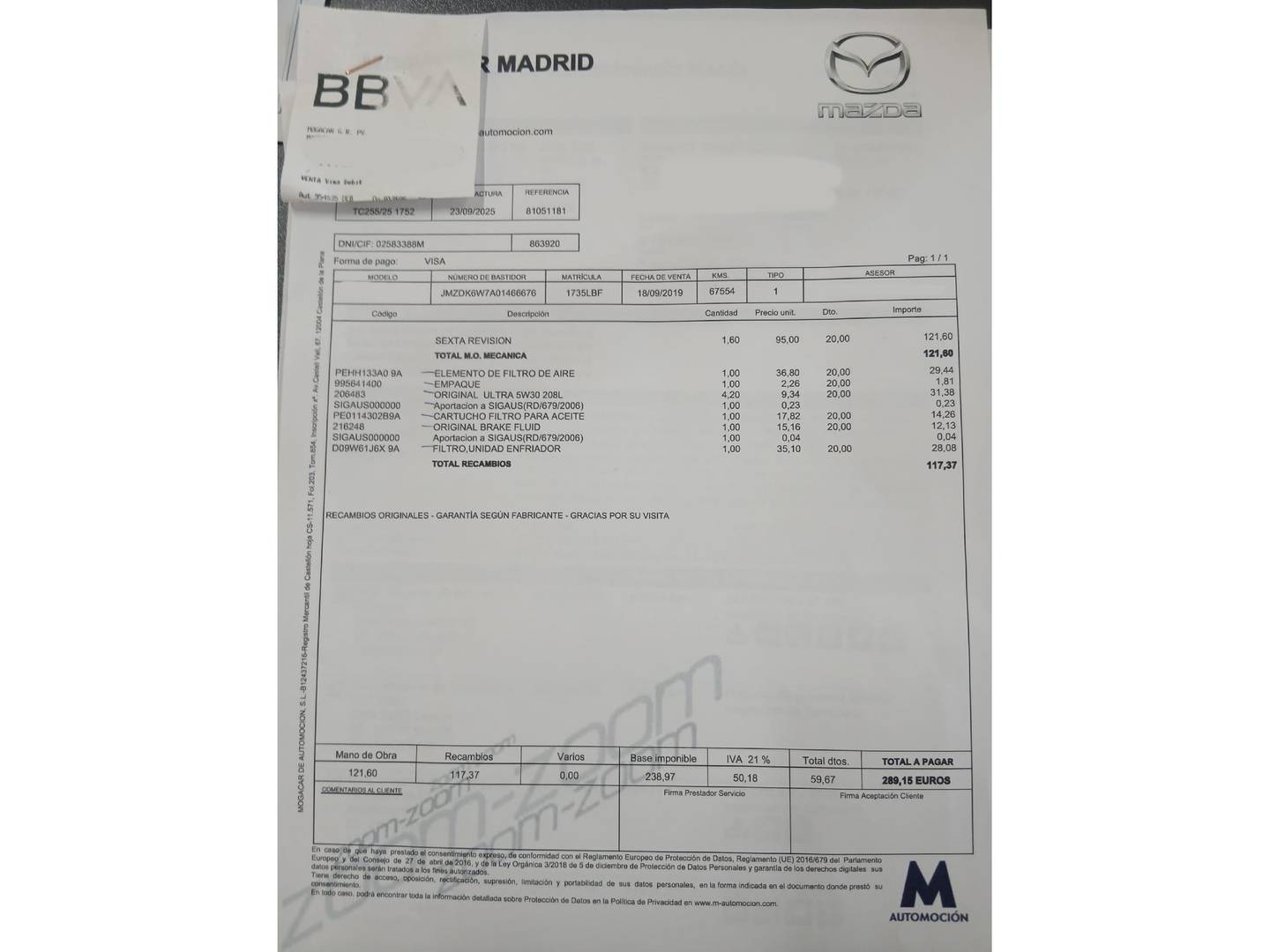 Foto del mantenimiento del Mazda CX-3 Mazda CX-3 2.0 G Zenith 2WD AT (121 CV)