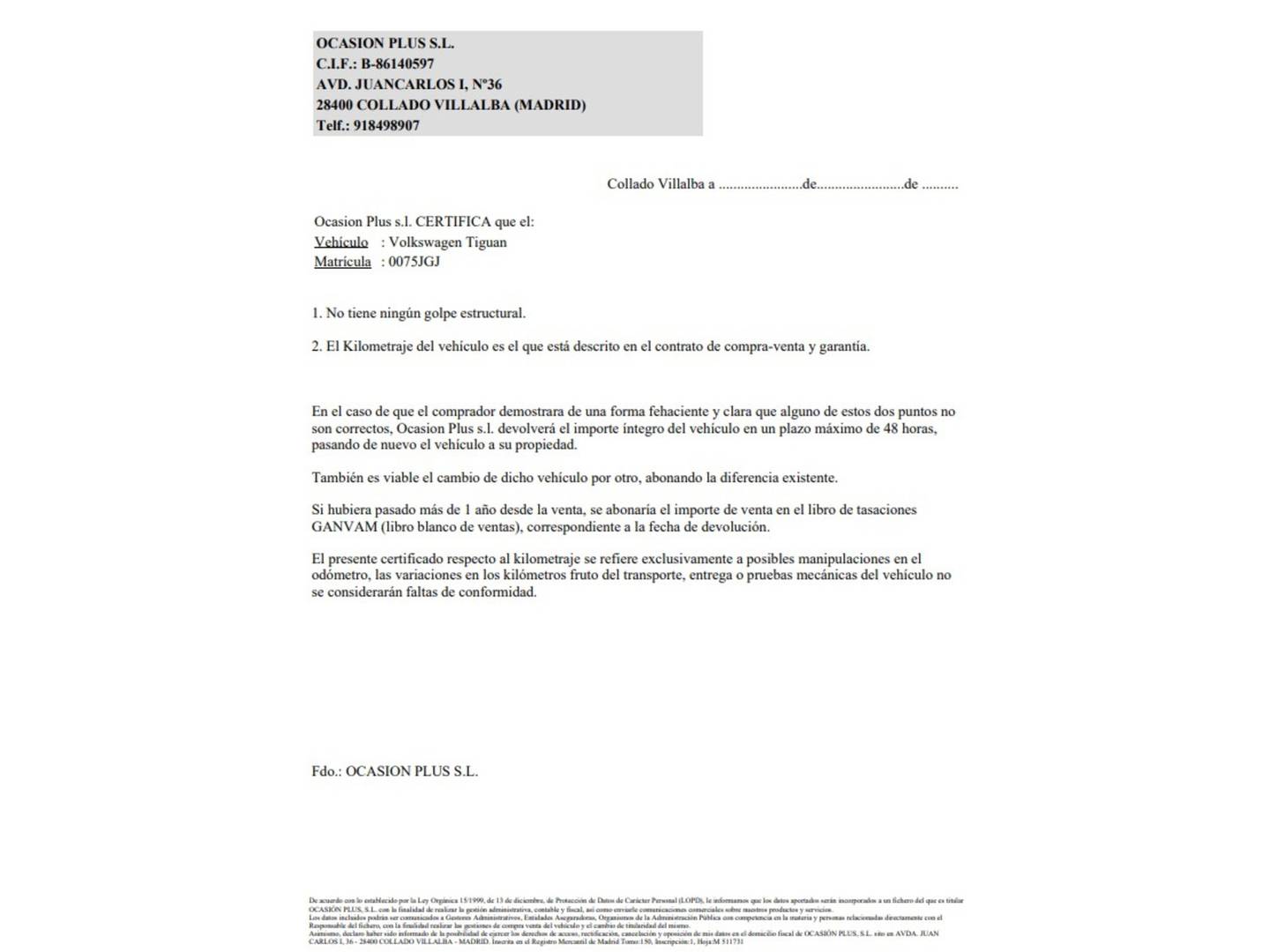 Foto del certificado del Volkswagen Tiguan Volkswagen Tiguan Sport 2.0 TDI BMT 4Motion (177 CV) DSG