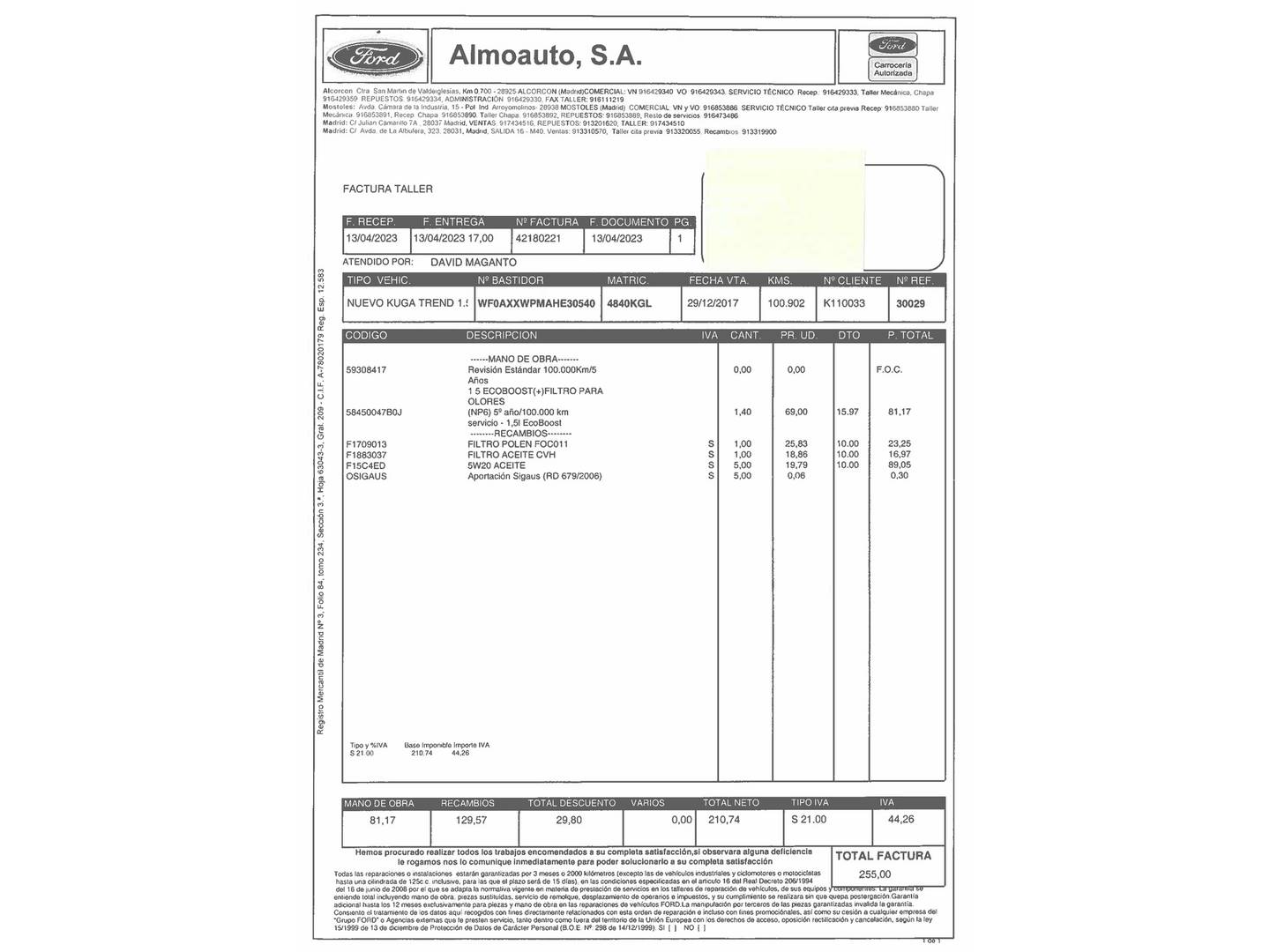Foto del mantenimiento del Ford Kuga Ford Kuga 1.5 EcoBoost S&S Titanium 4x2 (150 CV)